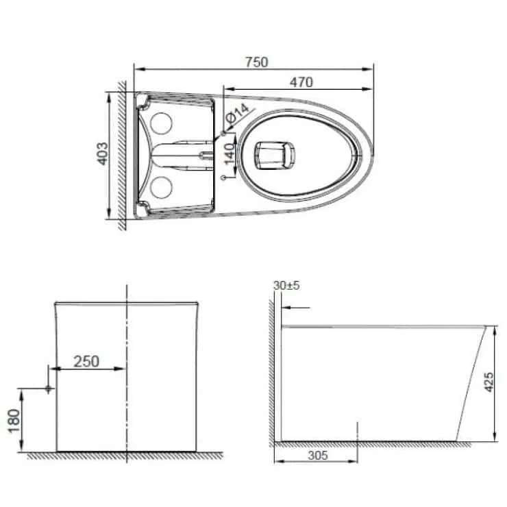 Bồn Cầu American Standard WP-3232 (WP3232) Studio S 1 Khối Không Két Nước