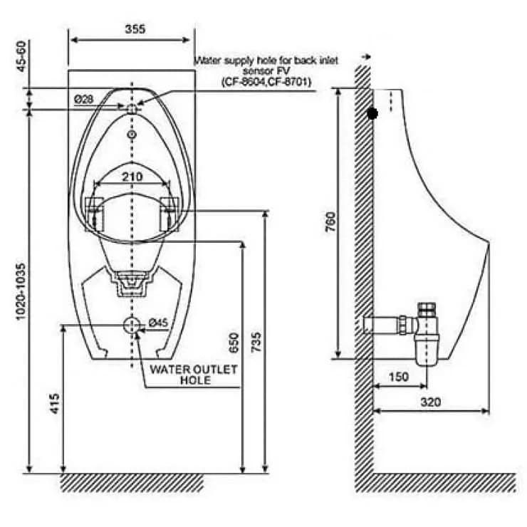Bồn tiểu nam American Standard WP-6737B Treo Tường Cấp Âm