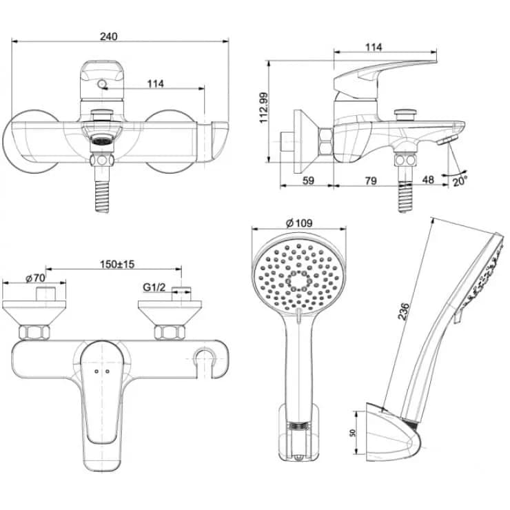 Vòi sen tắm American Standard WF-0911 dòng Milano nóng lạnh