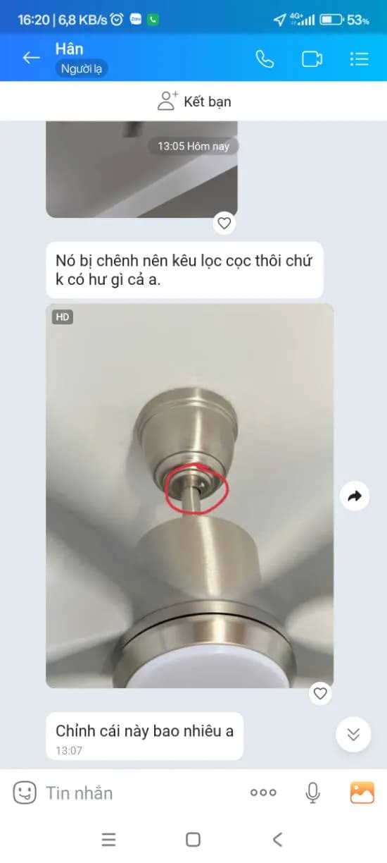 Trước sửa quạt trần tại Quận 7 — thợ Nguyễn Hoàng Khánh