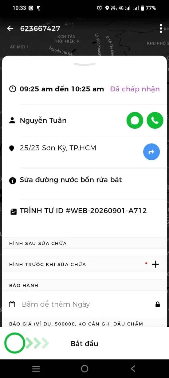 Sau khi hoàn thành sửa bồn rửa bát tại P.HCM, Tân Phú — thợ Trương Công Việt Trân