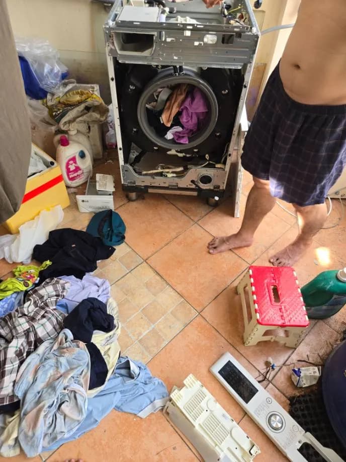 Trước sửa máy giặt cửa ngang LG tại Tân Bình — thợ Lê Hữu Lộc