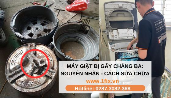 máy giặt bị gãy chảng ba