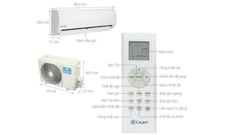 điều khiển điều hòa casper với 5 chế độ